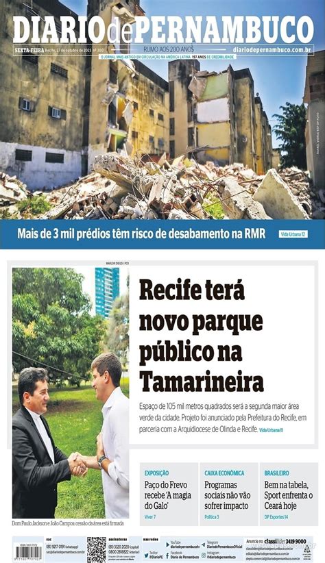 Capa Diario de Pernambuco Edição Sexta 27 de Outubro de 2023