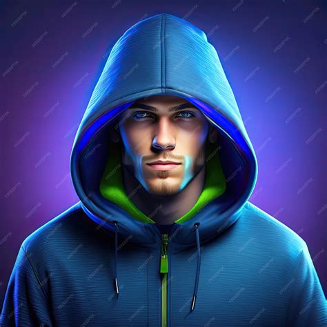 Premium Photo | Hacker in a hood on dark blue digital background