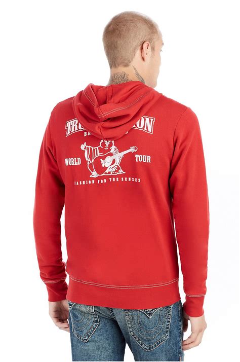 True Religion S Classic Logo Zip Up Hoodie In Ruby Red Red For Men Lyst