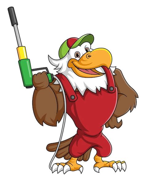 Premium Vector A Eagle Cartoon Mascot For Car Wash Holding A High