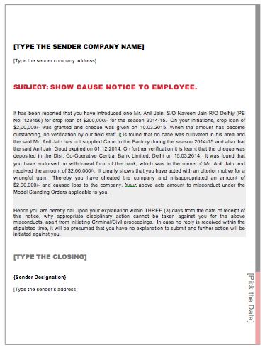 Show Cause Notice Sample Word Templates