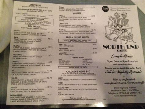 North End Caffe Menu Menu For North End Caffe Manhattan Beach Manhattan Beach Urbanspoon Zomato