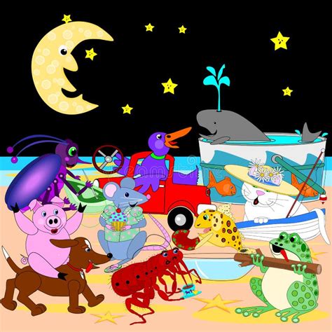 canto sob  lua ilustracao  vetor ilustracao de peixes