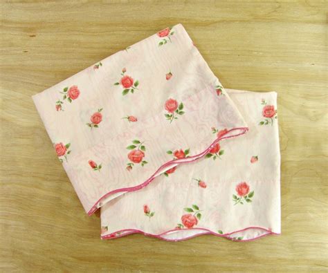 Pair Of Pink Rose Pillowcases Cannon Linens Cottage Chic Etsy