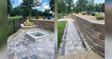 Pool Area Retaining Wall With Steps Paver Walkway And Fire Pit Project