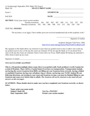 Fillable Online Math Tamu C Scarborough September 2010 Math 150