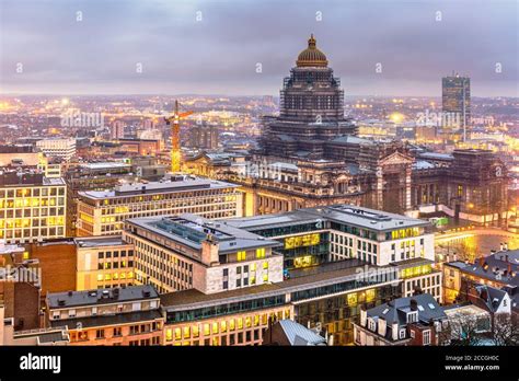 Brussels Belgium Cityscape At Palais De Justice During Dusk Stock