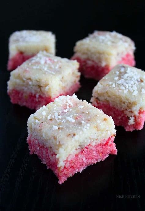 Easy Layered Coconut Burfi Recipe Video Nish Kitchen