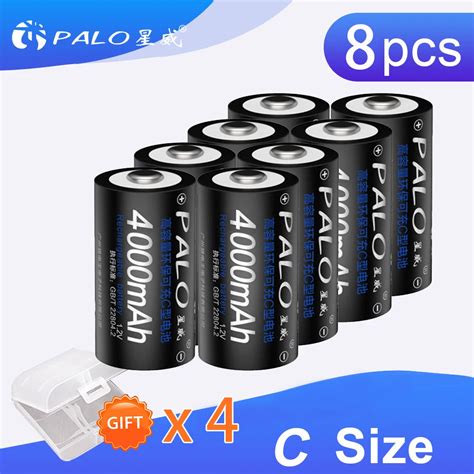 PALO Battery 8Pcs 1 2v Rechargeable Battery C Size High Capacity