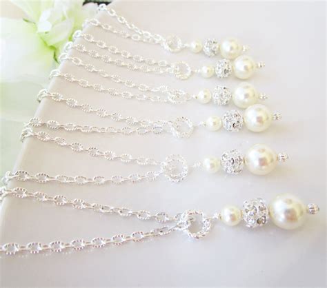 Set Of 5 Bridesmaid Necklacescream Pearl Bridesmaid Etsy