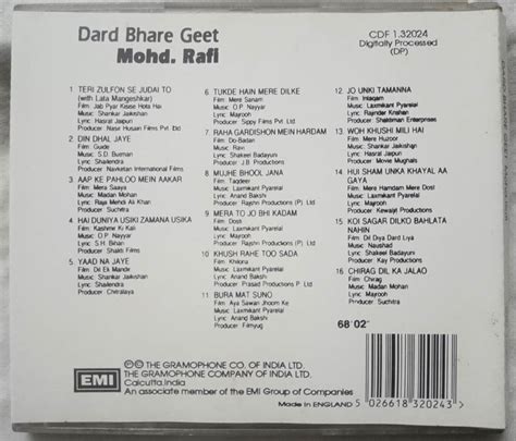 Dard Bhare Geet Mohd.Rafi Hindi Film Song Audio cd - Tamil Audio CD ...