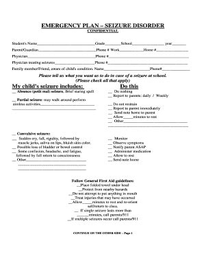 Fillable Online Seizure Disorder Care Plan Rev 2 14 Fax Email Print