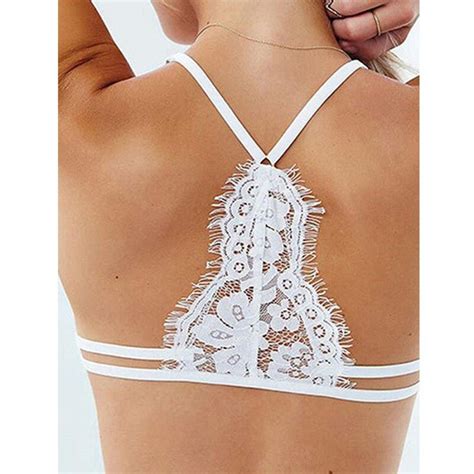 PHOTNO Women Hollow Translucent Underwear Sheer Lace Strap Lingerie Bra