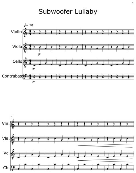 Subwoofer Lullaby Sheet Music For Violin Viola Cello Contrabass