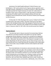 Colonial Jametown Settlement Docx Jamestown The Initial English