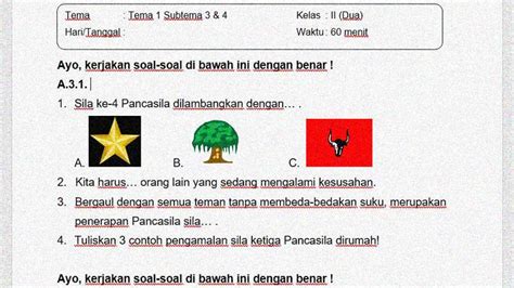 Soal Penilaian Kelas 2 Tema 1 Subtema 3 Dan 4 Kunci Jawaban