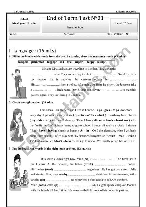 Full Term Test Th Form Esl Worksheet By Najouja