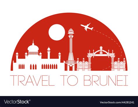 Brunei famous landmark silhouette style with text Vector Image