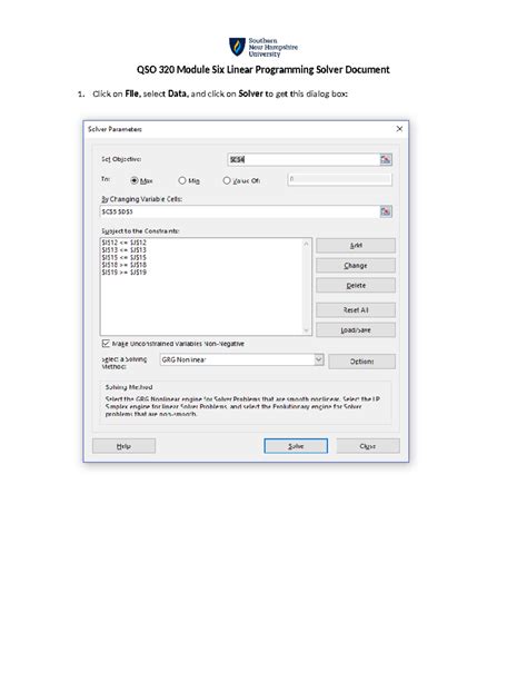 QSO 320 Module Six Linear Programming Solver Document See The