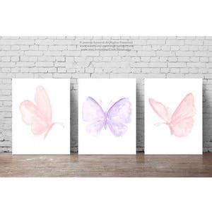 Baby Pink Purple Butterfly Painting Set of 3 Butterflies Art | Etsy