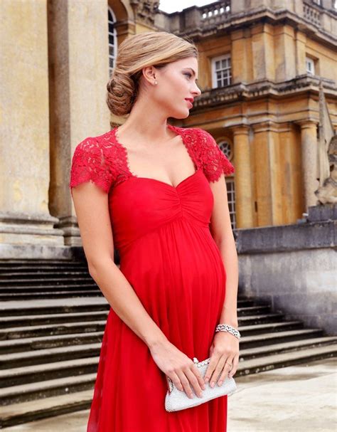 Scarlet Silk And Lace Maternity Evening Gown Seraphine Maternity