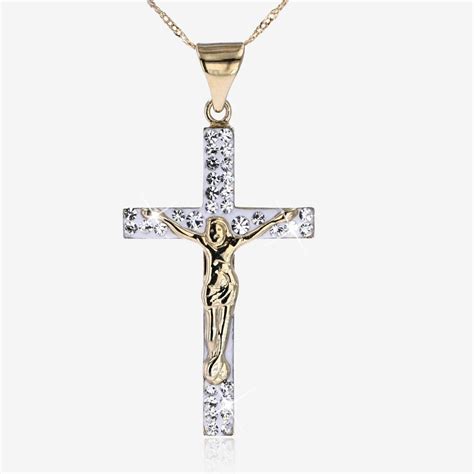 9ct Gold And Silver Bonded Crystal Crucifix Necklace Warren James