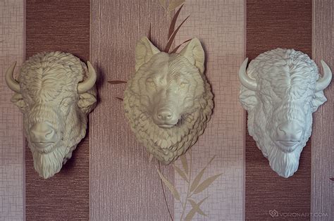 American Bison head wall-mounted sculpture faux taxidermy. Resin casting