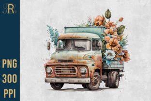 Vintage Truck Watercolor Clipart Graphic By Robertswalke Designs