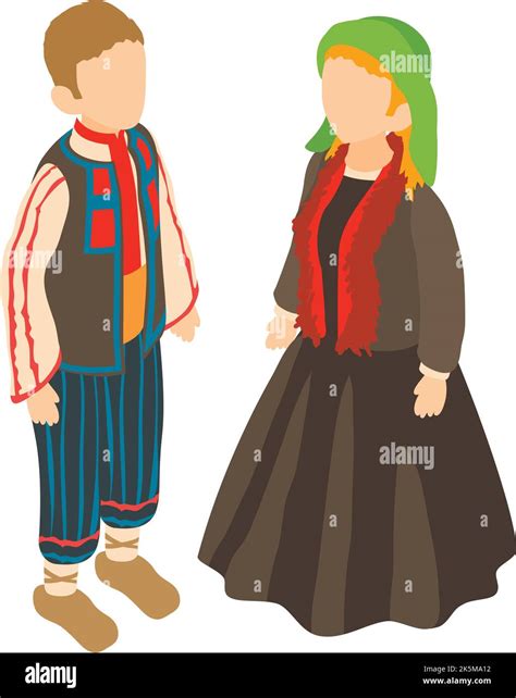 Traditional costume icon isometric vector. Belgian couple in national ...