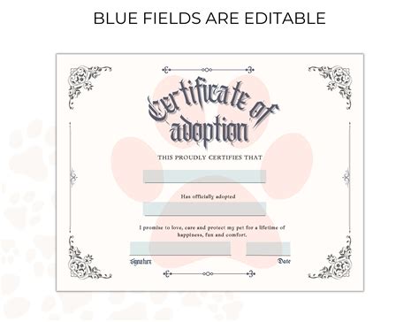 Puppy Certificate of Adoption, Pet Adoption Editable PDF - Etsy