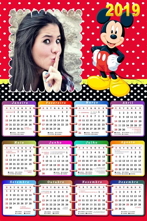 Montagem De Fotos Calendário Moldura Calendário 2019 Mickey Mouse