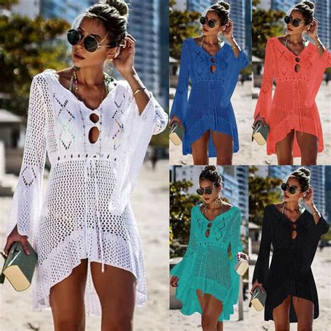 Fashion Women Lace Crochet Mesh Bikini Cover Up Elegant Beach Dress