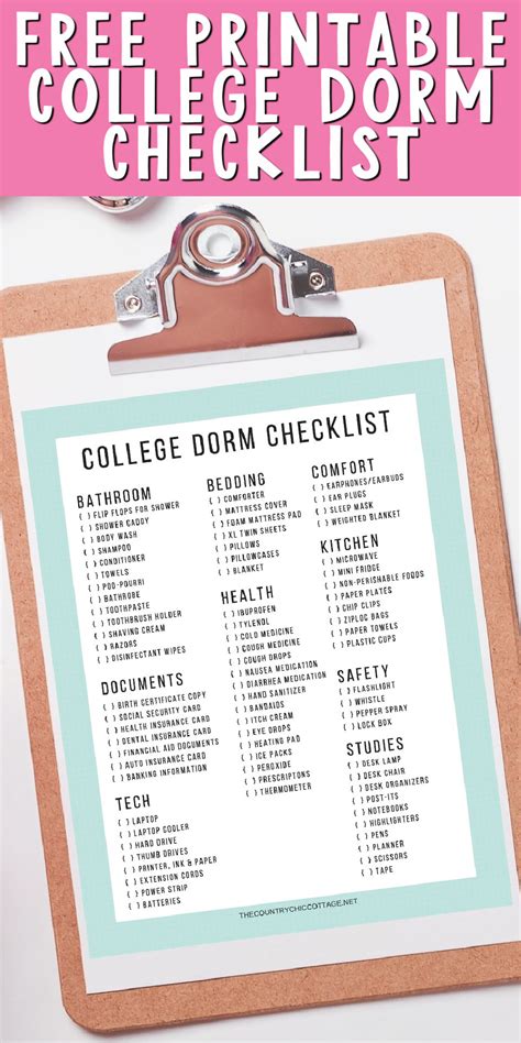 Free Printable College Dorm Checklist Dorm Room Checklist College