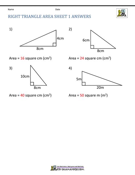 Area of Right Triangle Worksheets