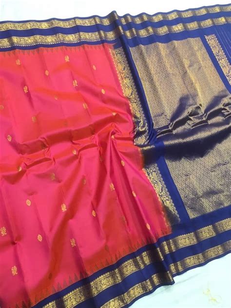 6 M With Blouse Piece Wedding Gadwal Gap Border Pure Silk Sarees At