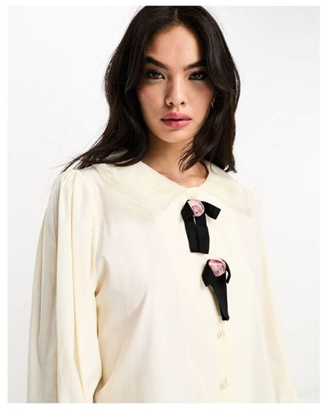 Sister Jane Bow Rosette Embellished Blouse In White Lyst