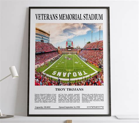 Veterans Memorial Stadium Troy Trojans Black & White - Etsy