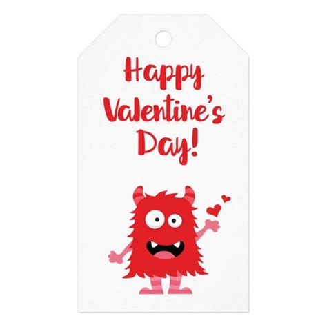 Cute Valentine S Day Red Cartoon Monster Gift Tags Affiliate