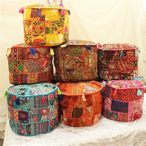 Buy Ottoman Pouf Stuffed Modern Embroidered Pouf Cover Boho Ottoman