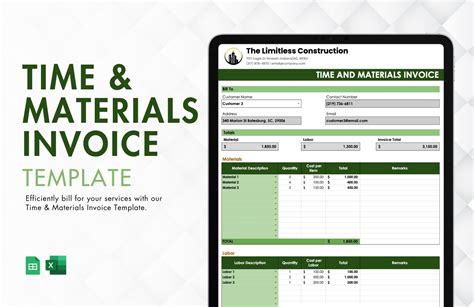 Time & Materials Invoice Template in Excel, Google Sheets - Download ...