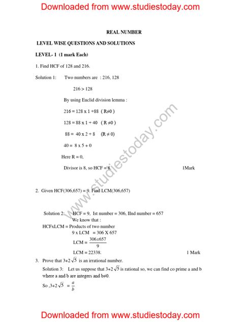 Cbse Class 10 Real Numbers Assignment 8 Pdf Rational Number Arithmetic