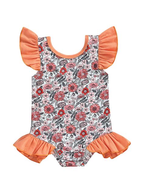 Genuiskids Kids Baby Girl One Piece Swimsuits Floral Print Ruffles ...