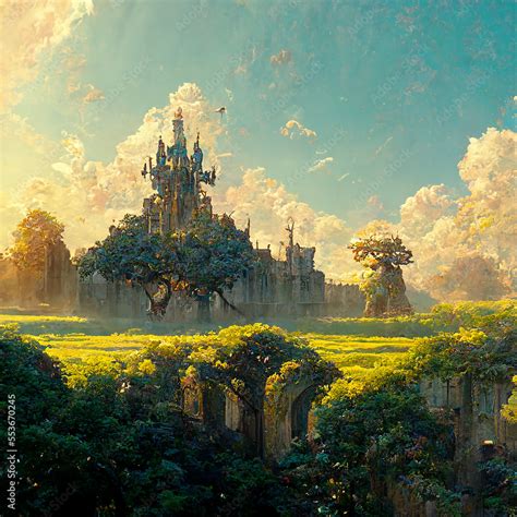 Courtyard of an Enormous Fantasy Castle, illustration of Castle Art ...