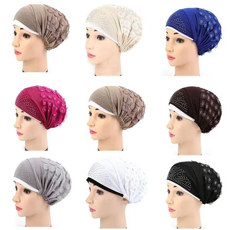 Womens Muslim Cap Crystal Flower Muslims Hat Undercaps Islamic Scarves ...