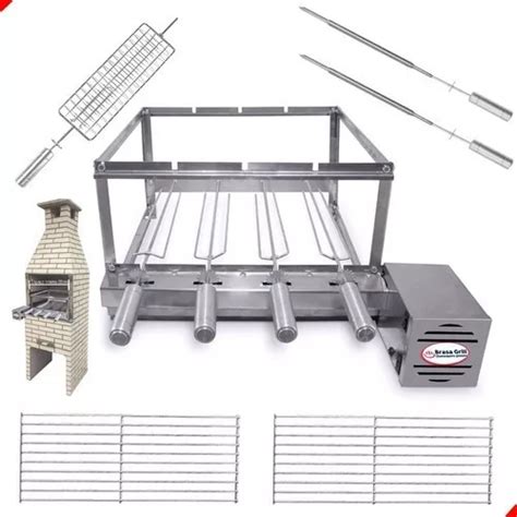 Kit Grill Inox Gira Espetos Especial P Pr Moldadas Cm