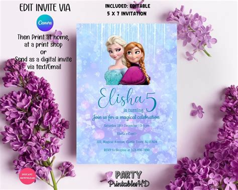 Editable Frozen Birthday Invitation Template Princess Elsa Etsy