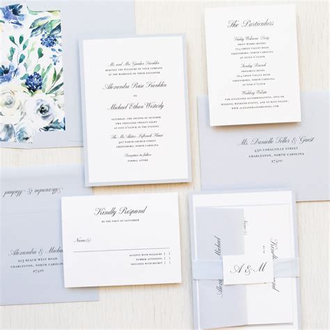 Cool Blue Floral Wedding Invitations | Beacon Lane