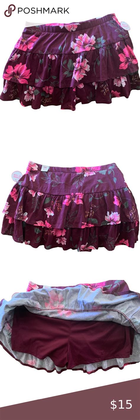 Justice Burgundy Floral Ruffle Tiered Mini Skirt 2022 Plus With Built