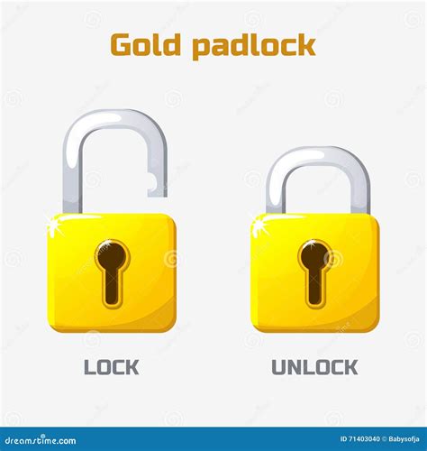 Cartoon Gold Padlock Lock And Unlock Stock Vector Illustration Of