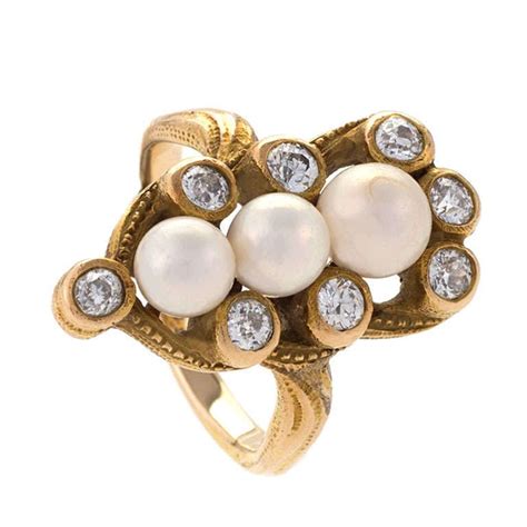 Marcus And Co Art Nouveau Diamond And Pearl Ring At 1stdibs Marcus